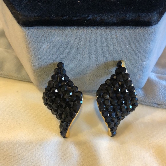 Jet Black Pavé Crystal Clip On Earrings-Boutique - Picture 5 of 7